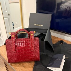 Strathberry Red Croc-Embossed Mini Bag Crossbody